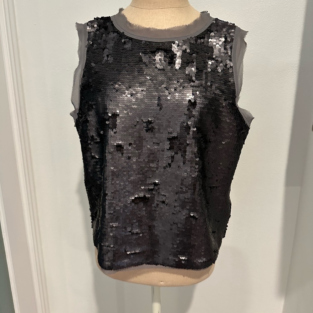 Who What Wear Sequin Black and Silver Tank Top